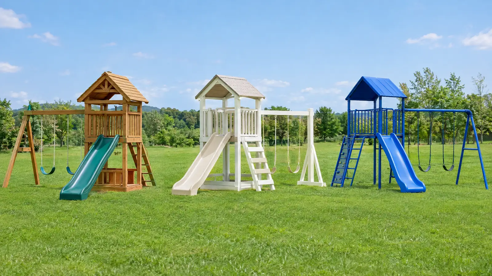 A custom playground built by Swing Set Galaxy